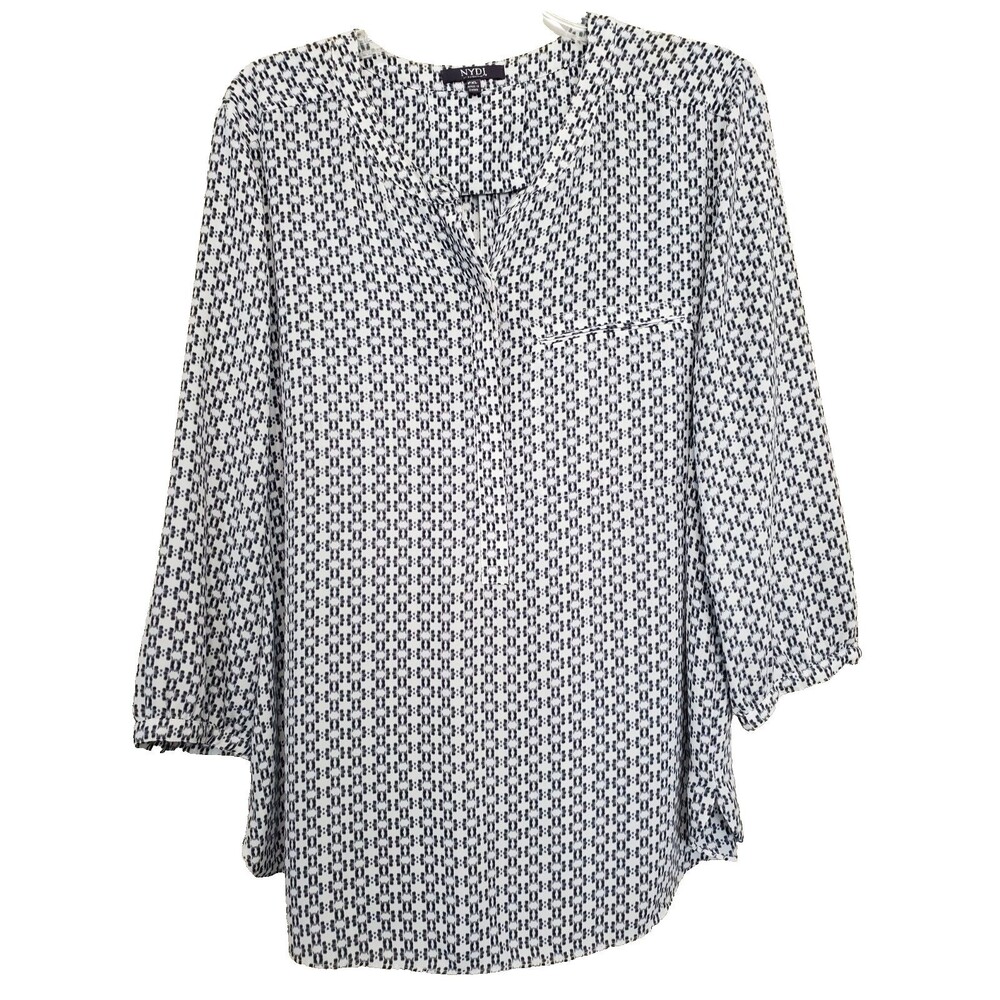 NYDJ Pleatback 3/4 Sleeve Half Placket Blouse Size PXL